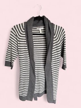 Aeropostale Charcoal Gray & White Striped Open Front Cardigan